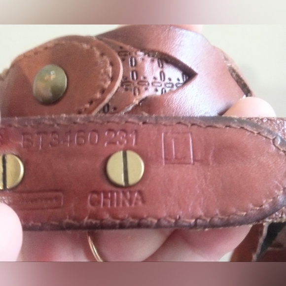 Fossil Belt Brown Leather Woven Braid Womens Sz L Brass Ring Bend Back Closure - Picture 8 of 9